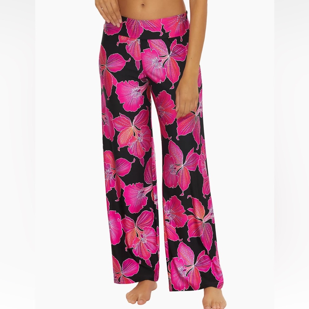 Trina Turk Black and Hot Pink Floral Swim Coverup Pants Only- sz XL - Picture 2 of 6